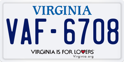 VA license plate VAF6708