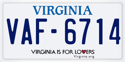 VA license plate VAF6714