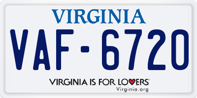 VA license plate VAF6720
