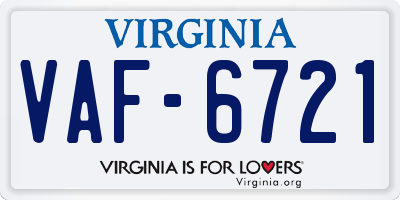 VA license plate VAF6721