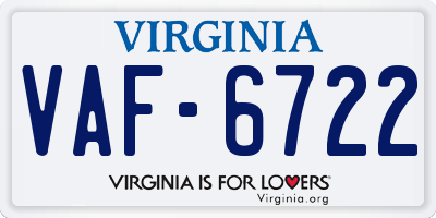 VA license plate VAF6722