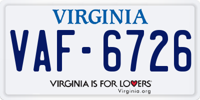 VA license plate VAF6726
