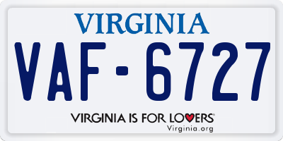 VA license plate VAF6727