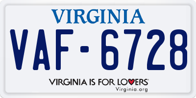 VA license plate VAF6728