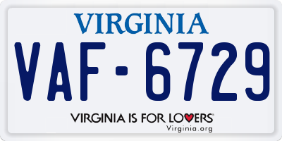 VA license plate VAF6729