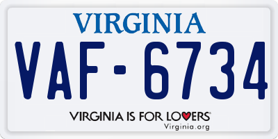 VA license plate VAF6734