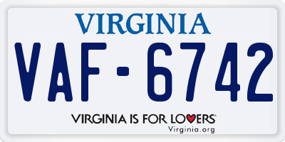 VA license plate VAF6742