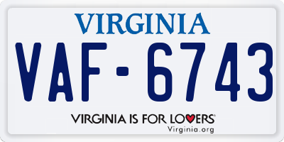 VA license plate VAF6743