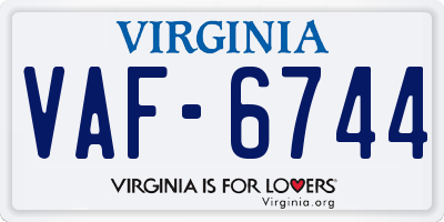VA license plate VAF6744