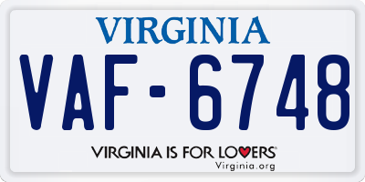 VA license plate VAF6748