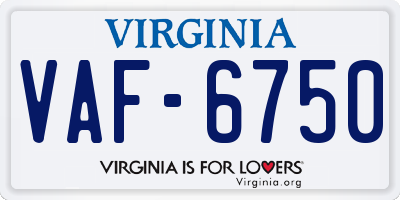 VA license plate VAF6750