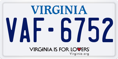 VA license plate VAF6752