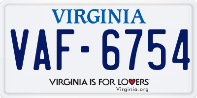VA license plate VAF6754