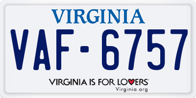 VA license plate VAF6757