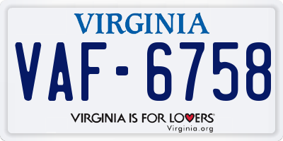 VA license plate VAF6758