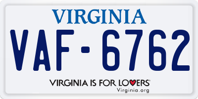 VA license plate VAF6762