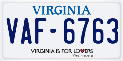 VA license plate VAF6763