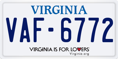 VA license plate VAF6772