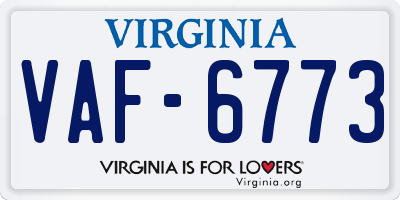 VA license plate VAF6773