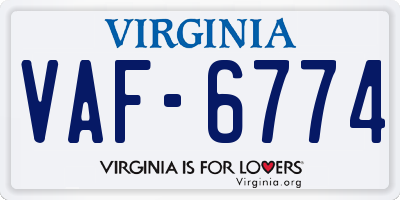 VA license plate VAF6774