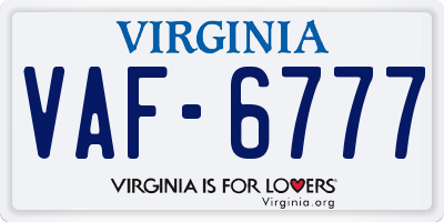 VA license plate VAF6777