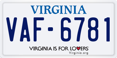 VA license plate VAF6781