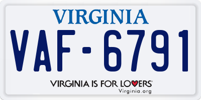 VA license plate VAF6791