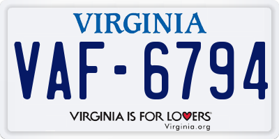 VA license plate VAF6794