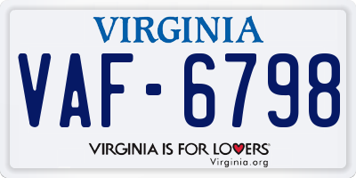 VA license plate VAF6798