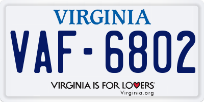 VA license plate VAF6802