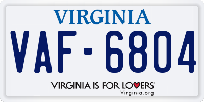 VA license plate VAF6804