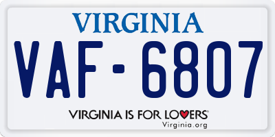 VA license plate VAF6807