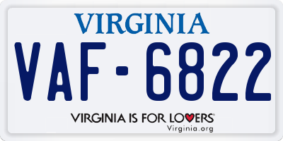 VA license plate VAF6822