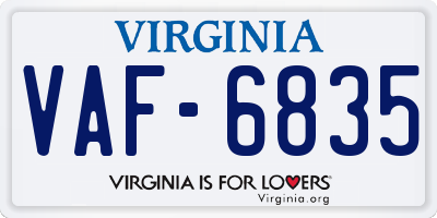 VA license plate VAF6835