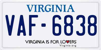 VA license plate VAF6838