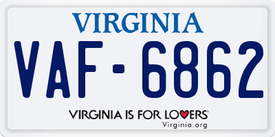 VA license plate VAF6862