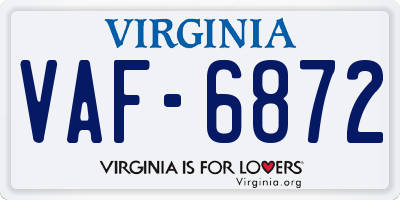 VA license plate VAF6872
