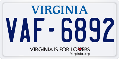VA license plate VAF6892