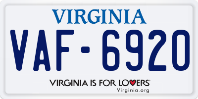 VA license plate VAF6920