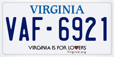 VA license plate VAF6921