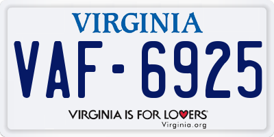 VA license plate VAF6925
