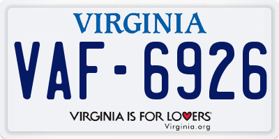 VA license plate VAF6926
