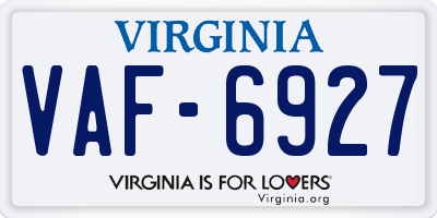 VA license plate VAF6927