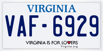 VA license plate VAF6929