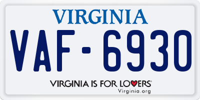 VA license plate VAF6930