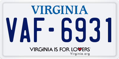 VA license plate VAF6931