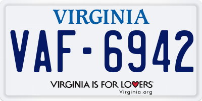 VA license plate VAF6942
