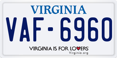 VA license plate VAF6960