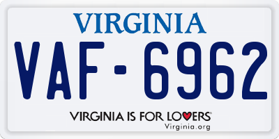 VA license plate VAF6962