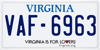 VA license plate VAF6963